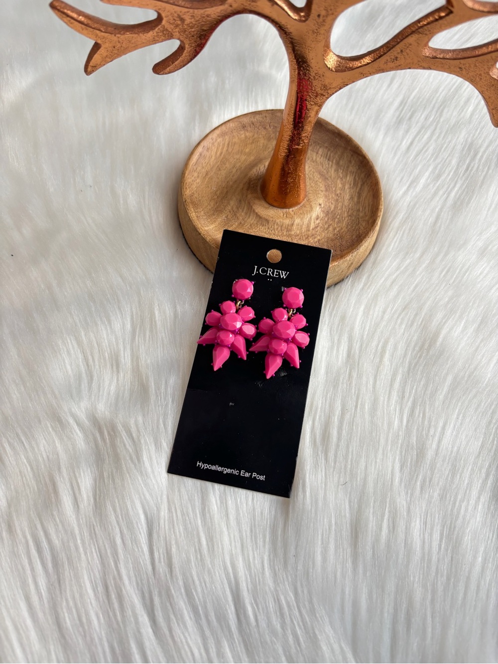 J. Crew Bright Pink Floral Cluster Drop Earrings - Picture 5 of 5
